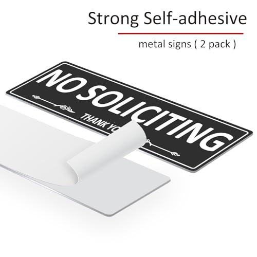 2 pack premium metal self-adhesive no soliciting sign for front door 75 x 25 inches aluminum no solicitation signs for house business home office window no fade rust free