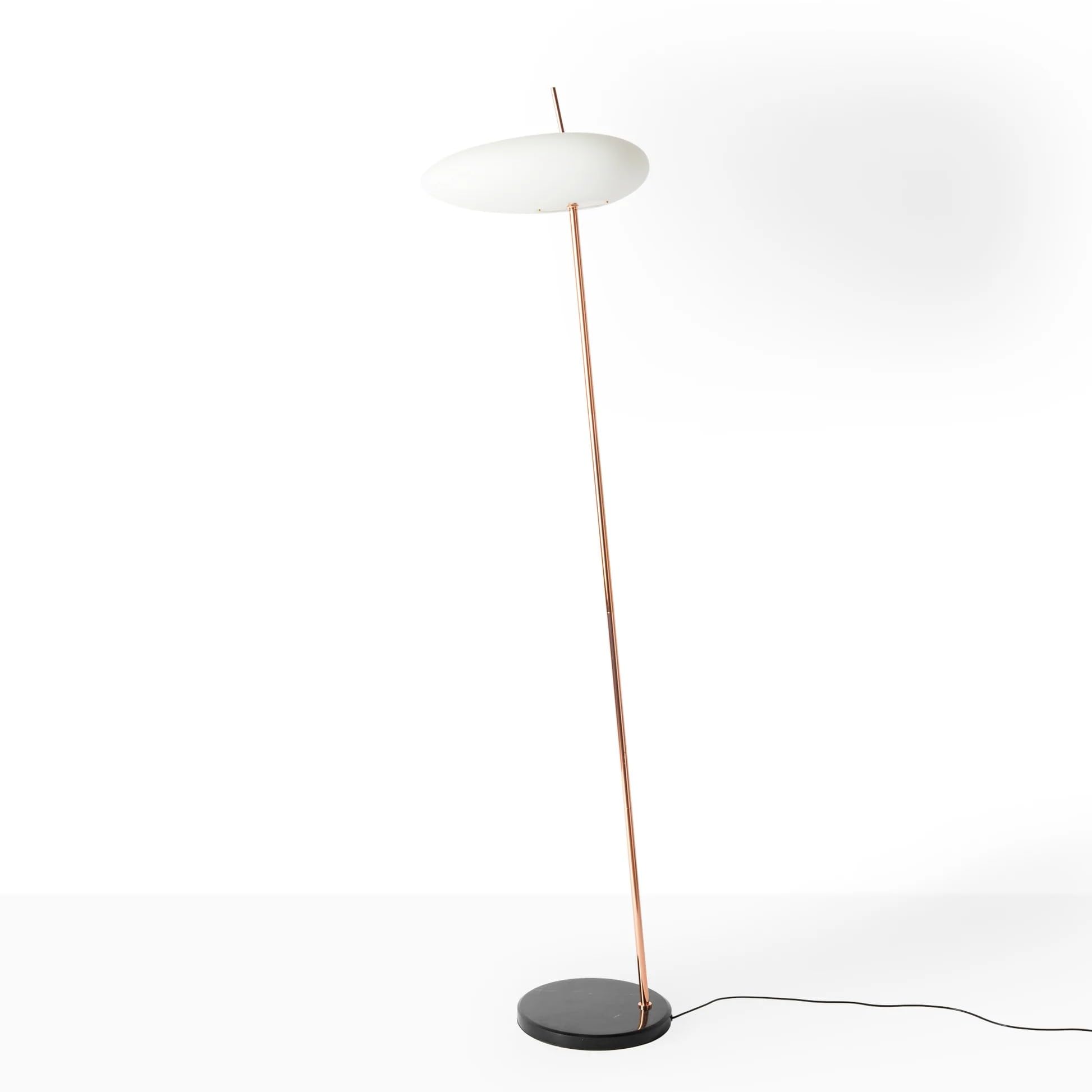 BARCELONA LED Duża Lampa Podłogowa LED CCT z Kloszem Ø40cm, Stabilna Podstawa z Czarnego Marmuru, Korpus w Kolorze Różowego Złota, Mleczny Dyfuzor PP, 12W Zmiana Barwy Ciepła/Neutralna/Zimna