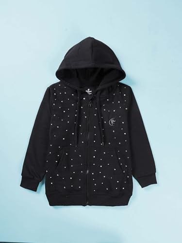 Image of KiddoPanti Boys Solid Cotton Full Sleeve Zip-Up Front Open Hooded Sweatshirt