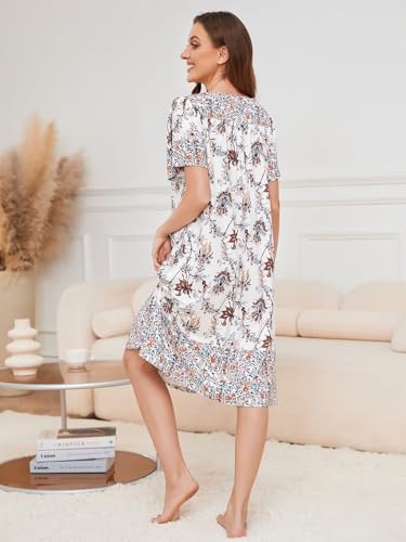 Image of CRIPOM Womens Nightgown Short Sleeve House Dress with Pockets-Floral Print Mumu Dress S-3XL