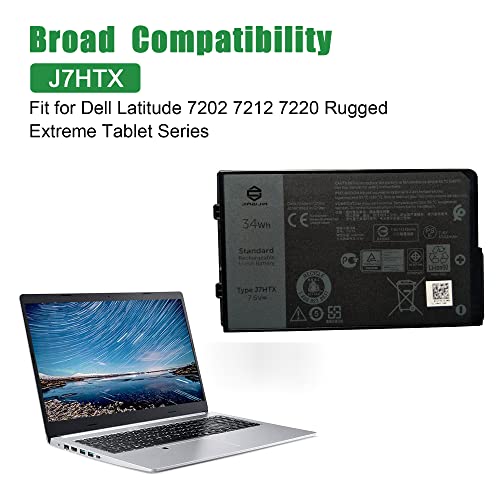 Image of J7HTX 451-BCDH Laptop Battery Replacement for Dell Latitude 7202 7212 7220 Rugged Extreme Tablet T03H T03H002 T03H T03H003 Series 02JT7D 2JT7D J82G5 7XNTR FH8RW 0FH8RW DRPTJ 7.6V 34Wh 4342mAh