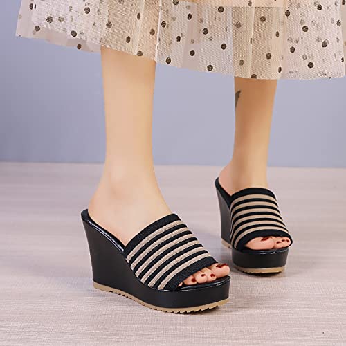Sandales compensées style décontracté pour les promenades d'été en noir - 4