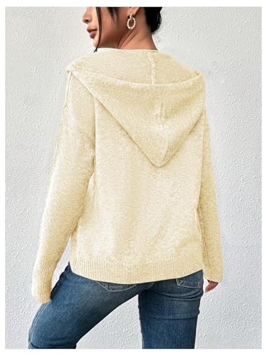 Image of RoseSeek Women's Hooded Cardigan Sweater Long Sleeve Button Front Ribbed Knit Jacket Cardigan Trendy