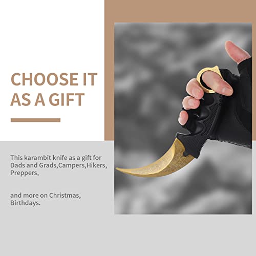 Image of Karambit Knife Fixed Blade Tactical Camping Tool, 2 Pieces Stainless Steel Outdoor Hunting Knife with Sheath and Cord, Suitable for Hiking, Adventure, Survival and Collection (Gold&Red)