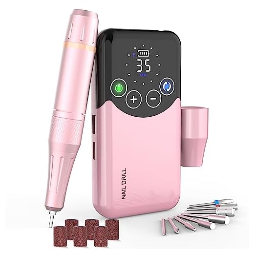 ANBEISTEE Profesional Recargable 35000 RPM Torno para Uñas, Control de Pantalla Táctil, 15+h Duración de Batería Kit de Lima de Uñas Eléctrica Portátil para Manicura/Forma/Pulido, Rosa