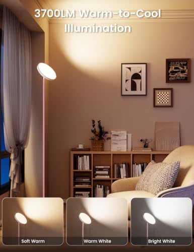 Image of UFO LED Torchiere Floor Lamp with RGB Ambient Light, 42W 3700LM Bright Dimmable Sky Lamp,71in Modern Tall Standing Lamp with Remote Touch Control&Timer,for Living Room Bedroom Office Gaming Room,Pink