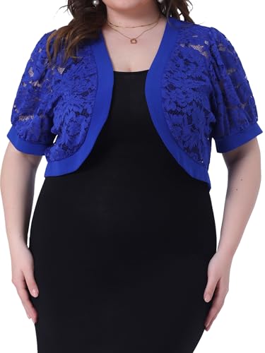 Image of Agnes Orinda Plus Size Cropped Cardigans for Women Open Front Short Sleeve Floral Lace Sheer Bolero Shrugs for Dresses
