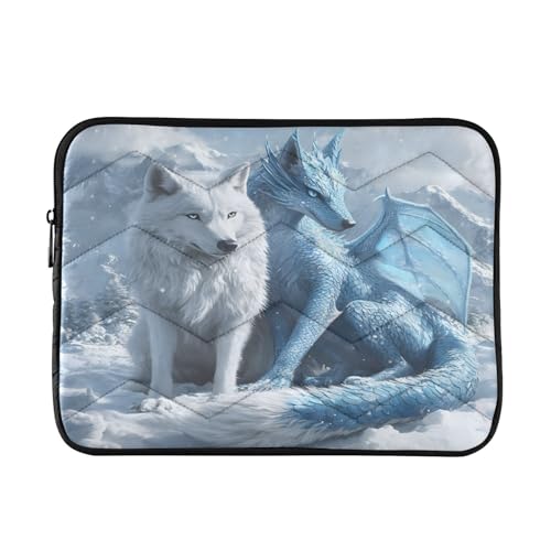 CHIFIGNO Laptop Sleeve – White Wolf Cyan Dragon