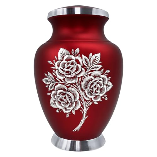 Rose Cremation Urn for Ashes for Women & Men - Handcrafted Rose Urns for Human Ashes Adult Female & Male - Funeral Urns for Women - Honor Your Loved Ones with Decorative Urns (Red, Large)