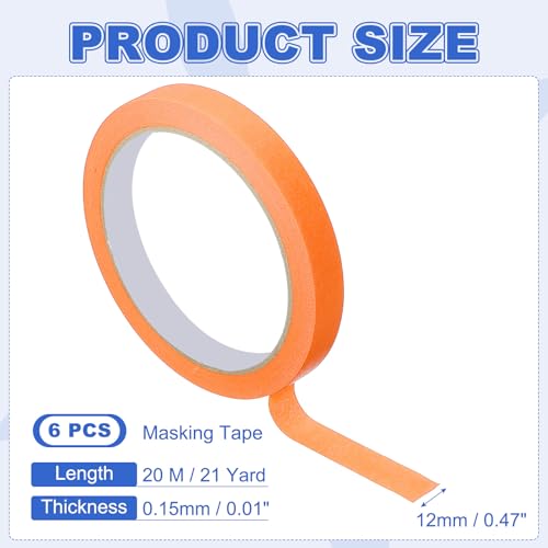 Image of MECCANIXITY Masking Tape 0.5 Inch x 21 Yard Painter's Tape Orange Paint Tapes for DIY Crafts Arts Drawing Decoration Labeling Car Painting Artist Teachers, Pack of 6