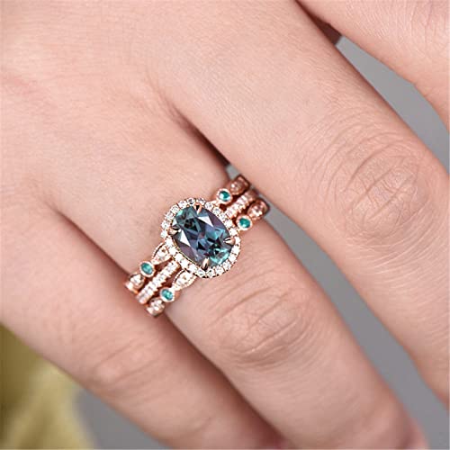 3Pcs Vintage Rings Set for Lady Oval Cut CZ Simulating Diamond Engagement Rings Elegant Bridal Wedding Bands (A, 6)2