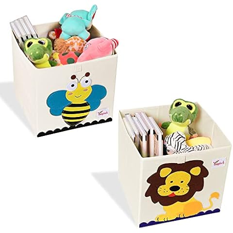 2Pcs Foldable Animal Cube Storage Bins QLFJ-FurDec, Cartoon Animal Toy Organizer Box for Kids and Toddlers, 33cm Cube Storage Boxes with Reinforced Handle for Nursery, Closet, Bedroom, Home Cover