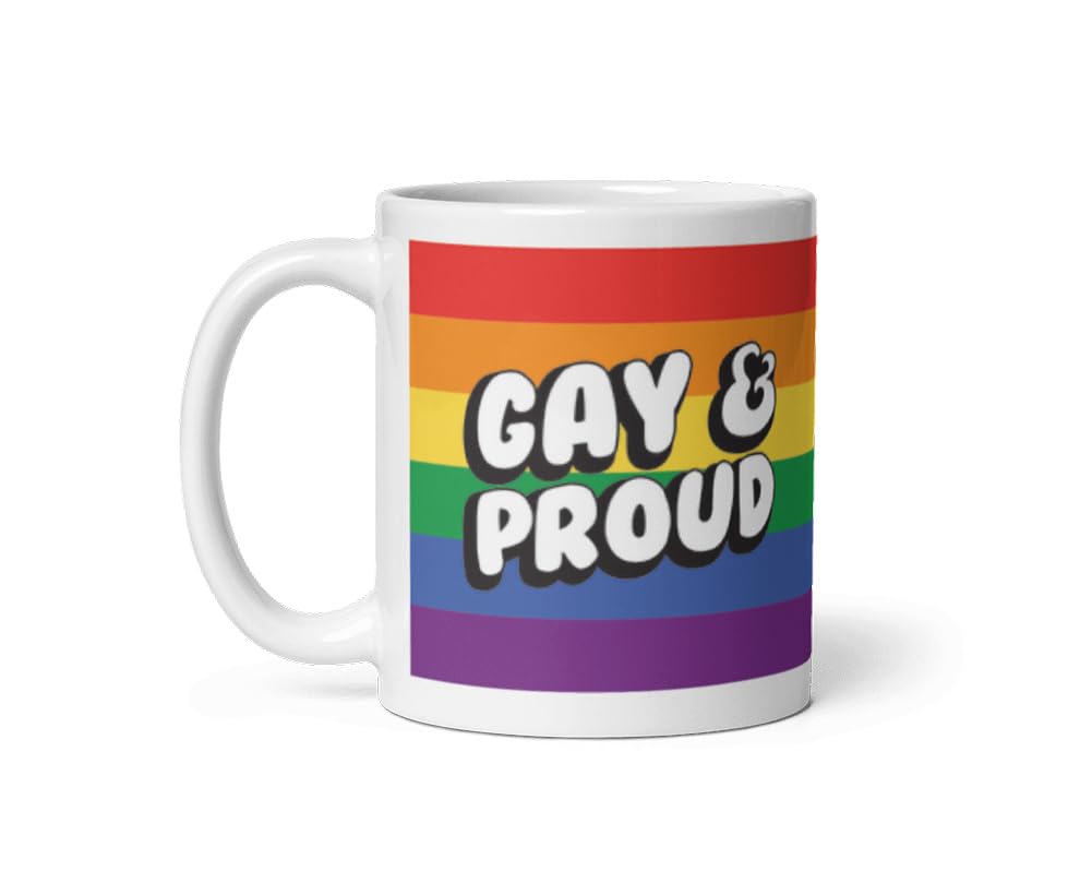 DV DESIGN 1 x Gay and Proud Print Mug - Pride LGBTQ Rainbow Flag Identity Love Support Home Drinks Mugs Cup Kitchen Gift #81943