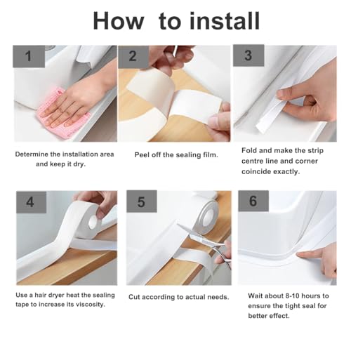 Image of White Caulk Tape for Bath & Kitchen,2 Rolls Caulking Tape Sealant Strip for Bathroom,Self Adhesive Caulk Strip tub Surround,Toilet Bowl Stick on Gel,Corner Kitchen Countertop Sealing Tool