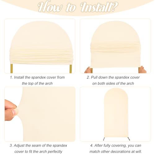 Fivenl Spandex Fitted Wedding Arch Cover 6FT Beige Arch Backdrop Cover, Round Top Chiara Backdrop Stand Covers for Wedding Birthday Party Baby Shower Banquet Arch Decoration (Beige, 6FT) by Fivenl - Image 5