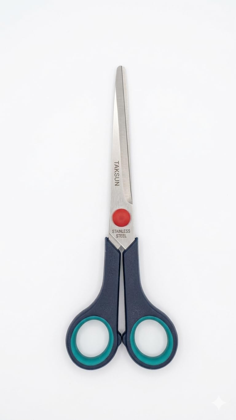 Taksun C2007 7 İnç Profesyonel Paslanmaz Çelik Makas (18 cm) – Ergonomik Yumuşak Saplı, Ultra Keskin Bıçaklı Çok Amaçlı Ofis, Ev ve Hobi Tipi Kesici