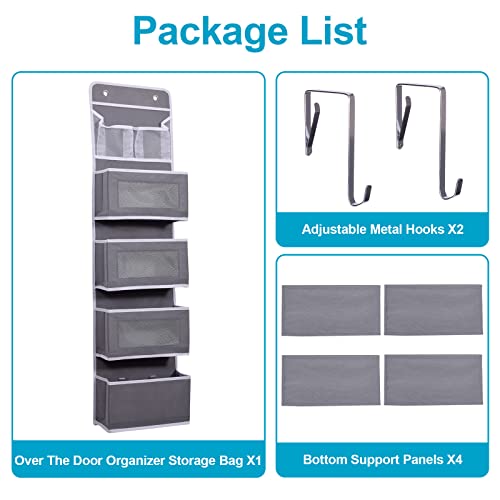 Aeeteek 1 Pack Over The Door Hanging Organizer 5-Shelf Closet Cabinet Storage Bag 49.2 * 13 * 5.5 In Wall Mount Large Capacity Hanging Shelves Drawers For Kitchen Bathroom Nursery (Grey) #TOP1