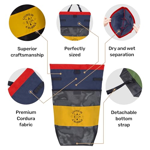 Image of Living in a Bubble Wet Dry Laundry Bag - Portable Waterproof Laundry Hamper for RV, Campervan & Travel - Foldable Clothes Organizer with Separate Wet & Dry Compartments