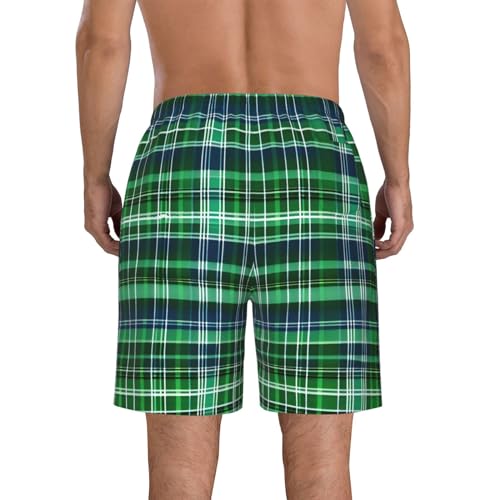 Blue and Green Scottish Tartan Men's Standard Quick Dry Swim Trunk,Casual Mens Swim Trunks with Mesh Lining3