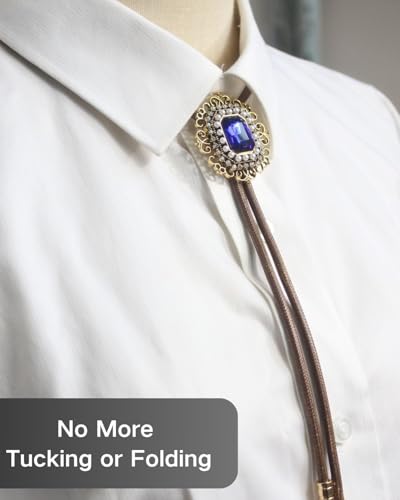 Image of PEARLY JUN Bolo Tie for Men Women Rhinestone Cowboy Brown Country Style Handmade Leather String Rodeo Festive Days Gifts