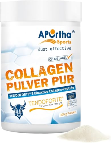 APOrtha Sports TENDOFORTE® Collagen-Pulver PUR - 300 g Pulver, innovative, bioaktive Collagen-Peptide für Sehnen und Bänder, 300g Pulver für 2 Monate, glutenfrei, allergenfrei, laktosefrei, zuckerfrei