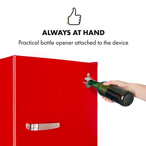 Klarstein Beercracker - 90L koelkast, inhoud: 90 liter, energie-efficiëntieklasse, incl. Vriesvak, groentevak, 3 deurvakken, flessenopener op het apparaat, 2 glazen schappen, rood - Afbeelding 4