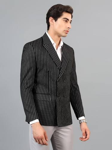 Image of Men's Black Striped Double-Breasted Blazer