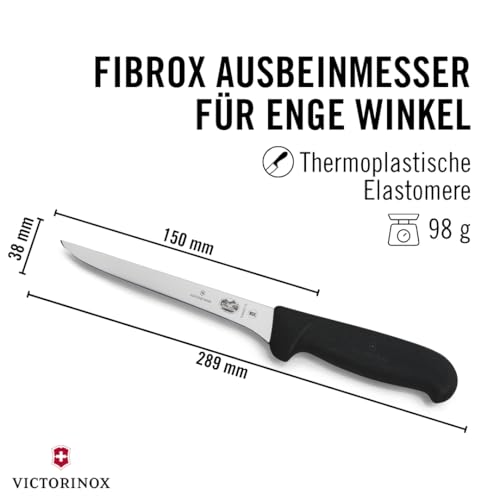 Victorinox Fibrox, Coltello per disossare, Coltello da Cucina Affilato, per Carne e Pollame, 15 cm, Lama Dritta, Rigido, Acciaio Inossidabile, Nero - immagine 3