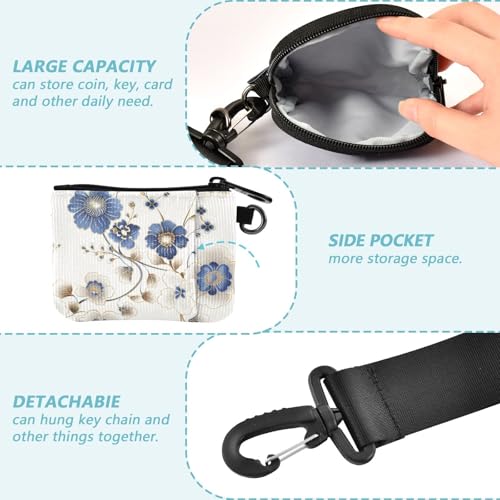 Elegant Flower Soft Blue and Gold Dual Coin Purse Credit Card Holder Wallet Minimalist Business Card Case Money Organizer with Zipper Coin Pocket for Women 2 Packs3