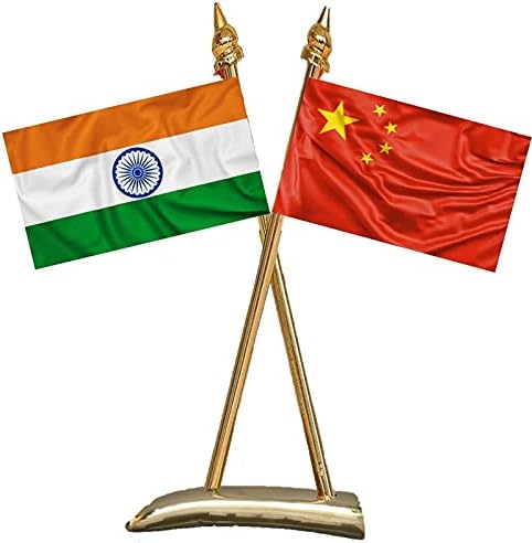 Selling Uniqness Special Silk Fabric Warp-Knitted Polyester International Countries Miniature Double Sided Flags with Criss-Cross Classy Brass Base Flag Table Stand (India and China)