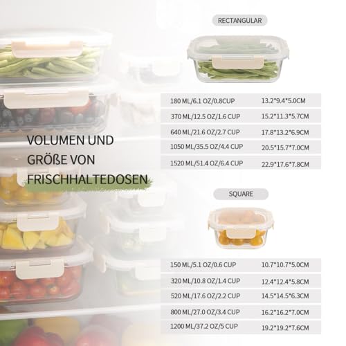 Glasbehälter mit deckel Glasschüssel mit deckel Glasdosen mit deckel set kühlschrank organizer glass containers with lids obst gemüse… – Ansicht 3