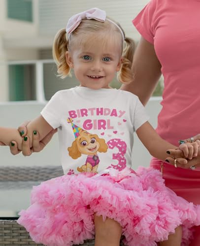 Image of Tstars Skye Birthday Girl 3 Gifts for Three Years Old Bday Paw Patrol Theme Party Toddler Kids Girls Fitted T-Shirt A51144d
