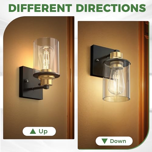 Image of DORESshop Wall Sconces Set of 2 Bathroom Vanity Light Fixtures, Black&Gold
