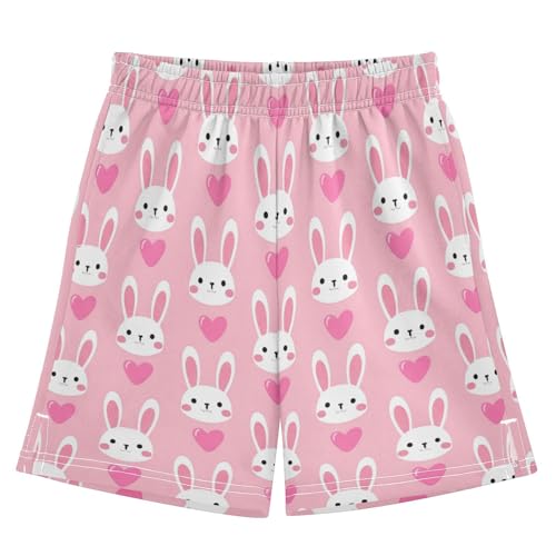 J JOYSAY Rabbit Heart Pink Boys Athletic Shorts Kids Youth Casual Shotrs with Pockets Elastic Waistband