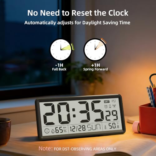 EASYERA 15'' Large Digital Atomic Wall Clock Battery Operated, Auto DST - Image 5