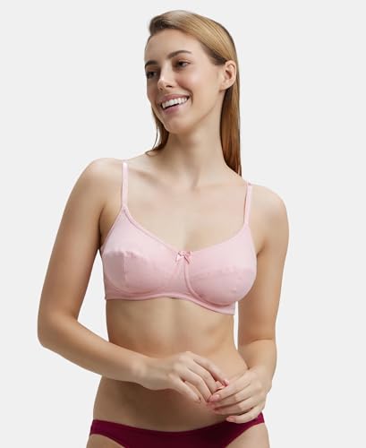 Image of Jockey 1615 Women's Wirefree Non Padded Super Combed Cotton Elastane Stretch Full Coverage Everyday Bra with Soft Adjustable Straps Candy Pink 40B