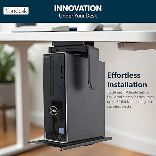 Image of Under Desk CPU Holder Mount, Heavy-Duty Steel Frame, 10kg Capacity, Adjustable Computer Tower Stand with Anti-Slip Pad, Tool-Free Installation, Black