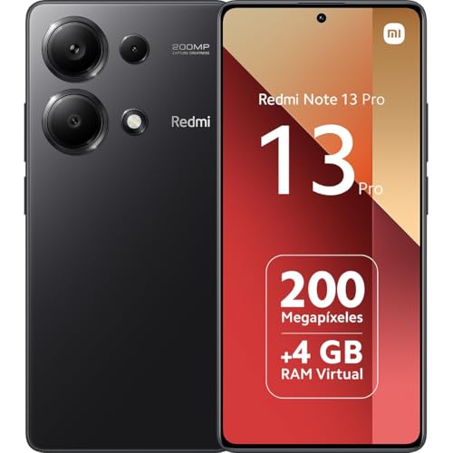 Xiaomi Redmi Note 13 Pro 4G - Smartphone de 8+256 GB, Pantalla de 6,67' AMOLED FHD+ 120Hz, Mediatek Helio G99 Ultra, Triple cámara de hasta 200MP, Hypercharge 67W, Negro (Versión ES)