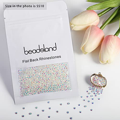 Image of Beadsland 2880pcs Flat Back Crystal Rhinestones Round Gems for Nail Art and Craft Glue Fix, Transparent AB,SS10,2.7-2.9mm