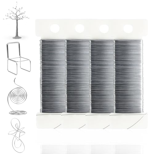 Hilo de Manualidades Plateado 0,3mm x 200m, 4 Rollos de Hilo para Joyería Fino, Hilo para Cuentas, Hilo Floral,Hilo Plateado,Hilo Suave para Fabricación de Joyas, Ramos, Envoltura de Tallos,DIY