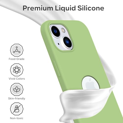 Image of VONZEE Microfiber Logo Cut Cover Compatible for iPhone 15 Case Liquid Silicone Cases Full Body 4 Layer Protective Covers Shockproof Back Cover with High Raised Camera Lips (Matcha Green)
