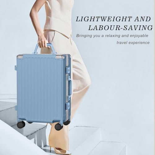 Image of AnyZip Luggage PC+ABS Aluminum Frame Zipperless Checked Luggage Hard Shell Suitcase TSA Lock Double Spinner Wheels 28 Inch Haze Blue
