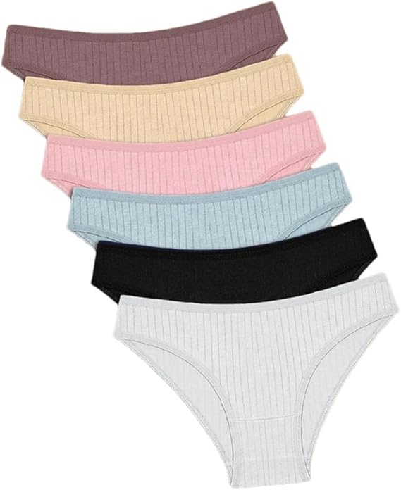 LOURYN KOULYN® 6PCS/Set Women's Cotton Panties Soft Striped Underpants Solid Color Briefs Female Comfortable Stretch Underwear-picture-36