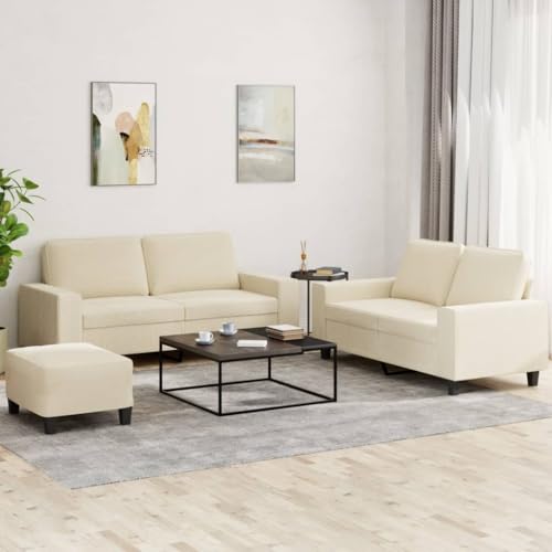 Wynira Sofá de 3 piezas, tela crema, sofá de 2 plazas con reposapiés y cojín, sofá moderno para sala de estar, sofá versátil para salón y relajación