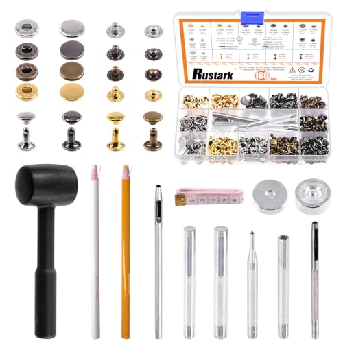 Rivets pour cuir à double capuchon avec 12 outils de réglage pour loisirs créatifs