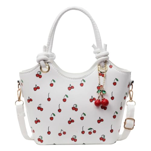 Small Chic Cherry Shoulder Bag Purse for Women PU Leather Pattern Top-handle Handbag Satchel Bucket Fashion Girls Pri