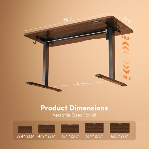Image of FEZIBO 55 x 24 Inchs Electric Standing Desk, Height Adjustable, Sit Stand Up, Computer Office Desk with Splice Board, Black Frame /Black Walnut Top