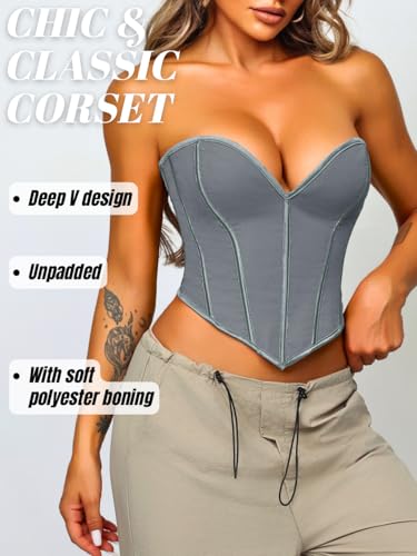 Image of ChiaoLezhee Heart Corset Top For Women, Sexy Concert Outfits Going Out, Strapless Crop Top, Overbust Bustier