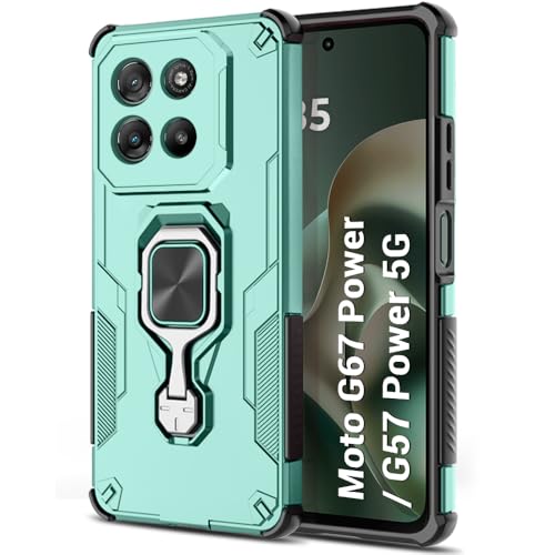 Image of TheGiftKart Tough Armor Bumper Back Case Cover for Motorola Moto G67 Power / G57 Power 5G | Ring Holder & Kickstand in-Built | 360 Degree Protection Back Cover for Moto G67 Power 5G (PC & TPU, Green)