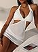 Milumia Women Beach Crochet Cover Up Dress Deep V Neck Summer Knit Swimwear Hollow Out Vacation Swimsuit Beige Small